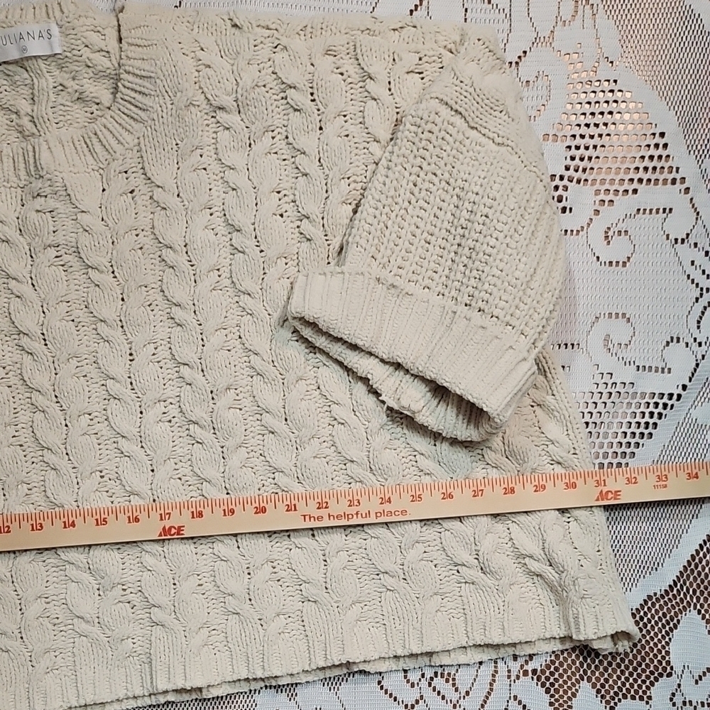 Juliana's Boutique Cream Crew Neck Oversized Cable Knit Sweater - Picture 3 of 5